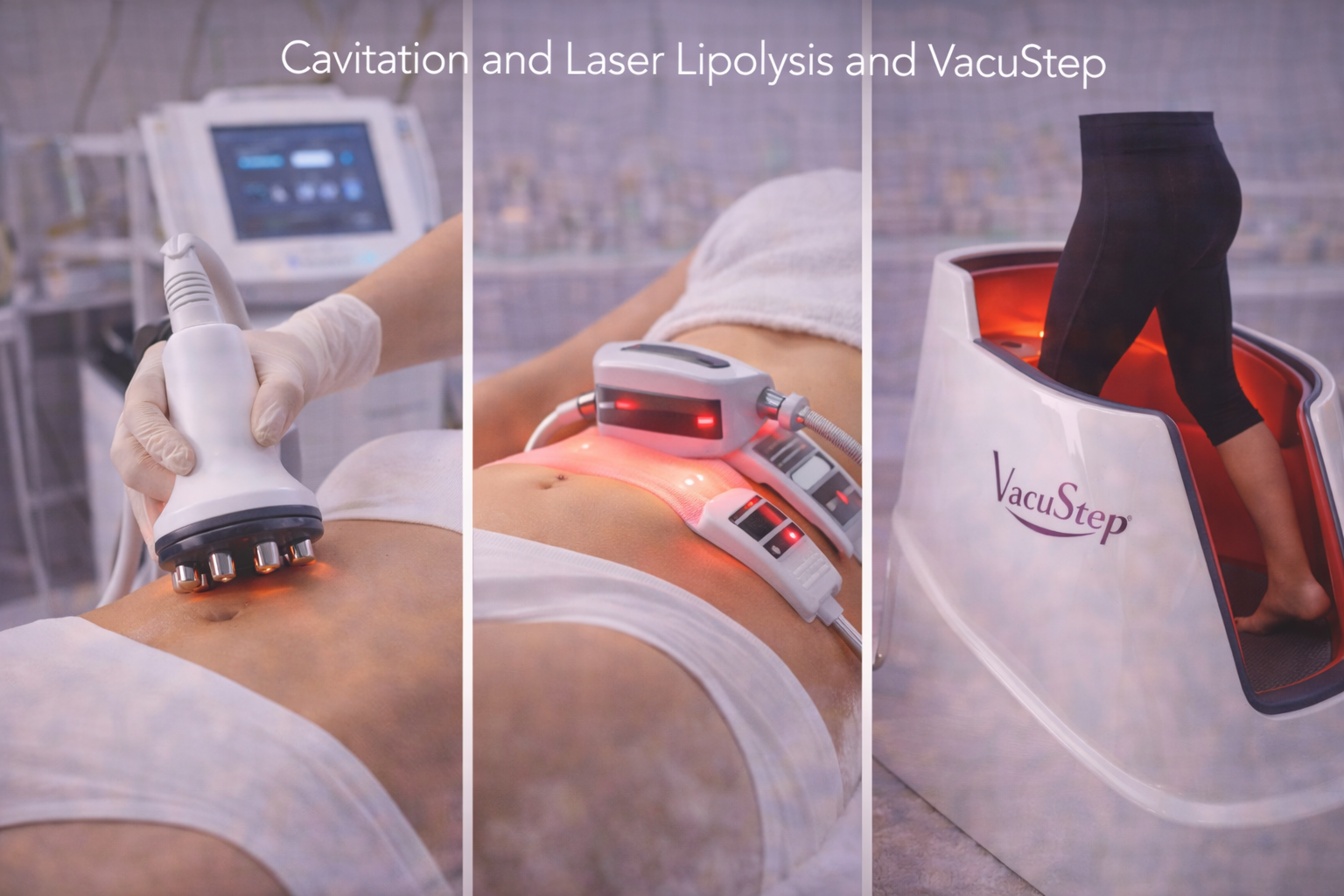 Cavitation and laser lipolysis and Vacustep
